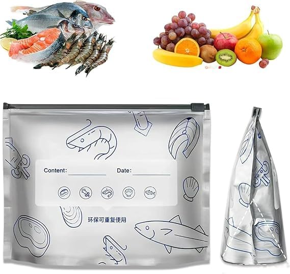 10 PCS Reusable Aluminum Food Storage Bags | Stand-Up Foil Zip Lock Pouches | Leakproof & Resealable Fresh-Keeping Bags for Vegetables, Fruits, Snacks & Meat