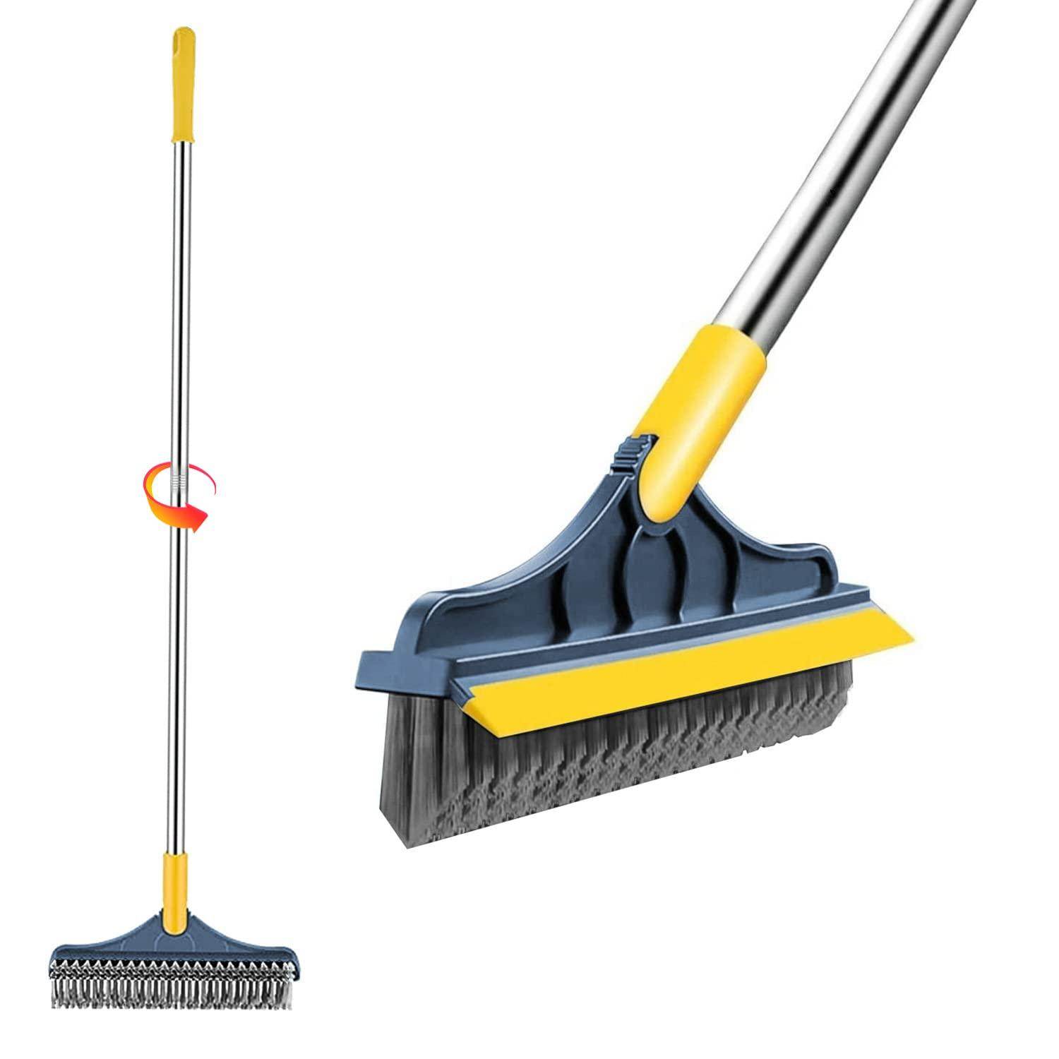 2-in-1 Bathroom Cleaning Brush with Floor Scrubber & Wiper 120 Rotating Head Long Handle Perfect for Cleaning Hard Floors - Gardino