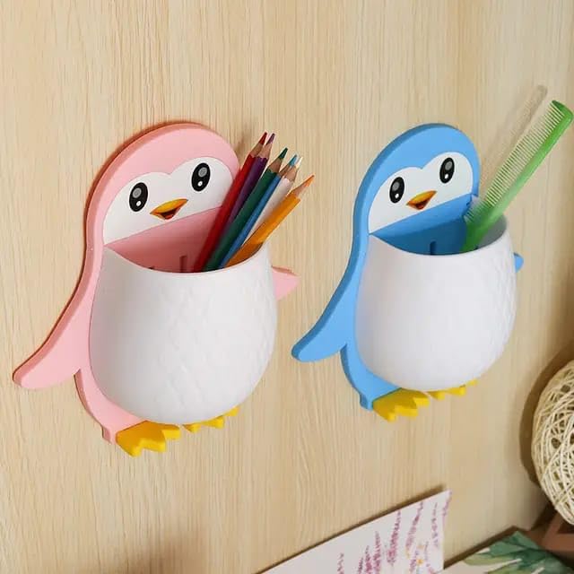 Wall Mounted Penguin Design Organizer, Multi-Function Holder for Toothpaste, Remote, Mobile, Pencil, and Bathroom Essentials Gardino
