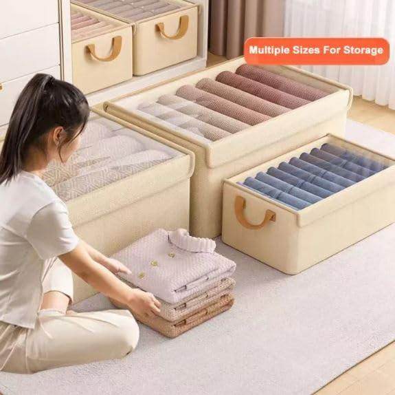 Storage Box with Lid, Large Clear Collapsible Stackable Storage Box, Foldable Fabric Linen Storage Boxes Cube, Dust Proof Closet Organizer Baskets for cabord under bad storage - (1 Pc) - Gardino