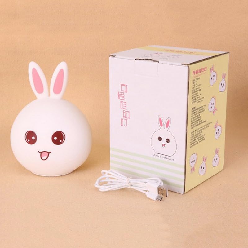 Cute Big Face Rabbit Silicone Beside Night Light For Kids, Color Changing Lamp Toddlers, Portable And Usb Rechargeable Gardino