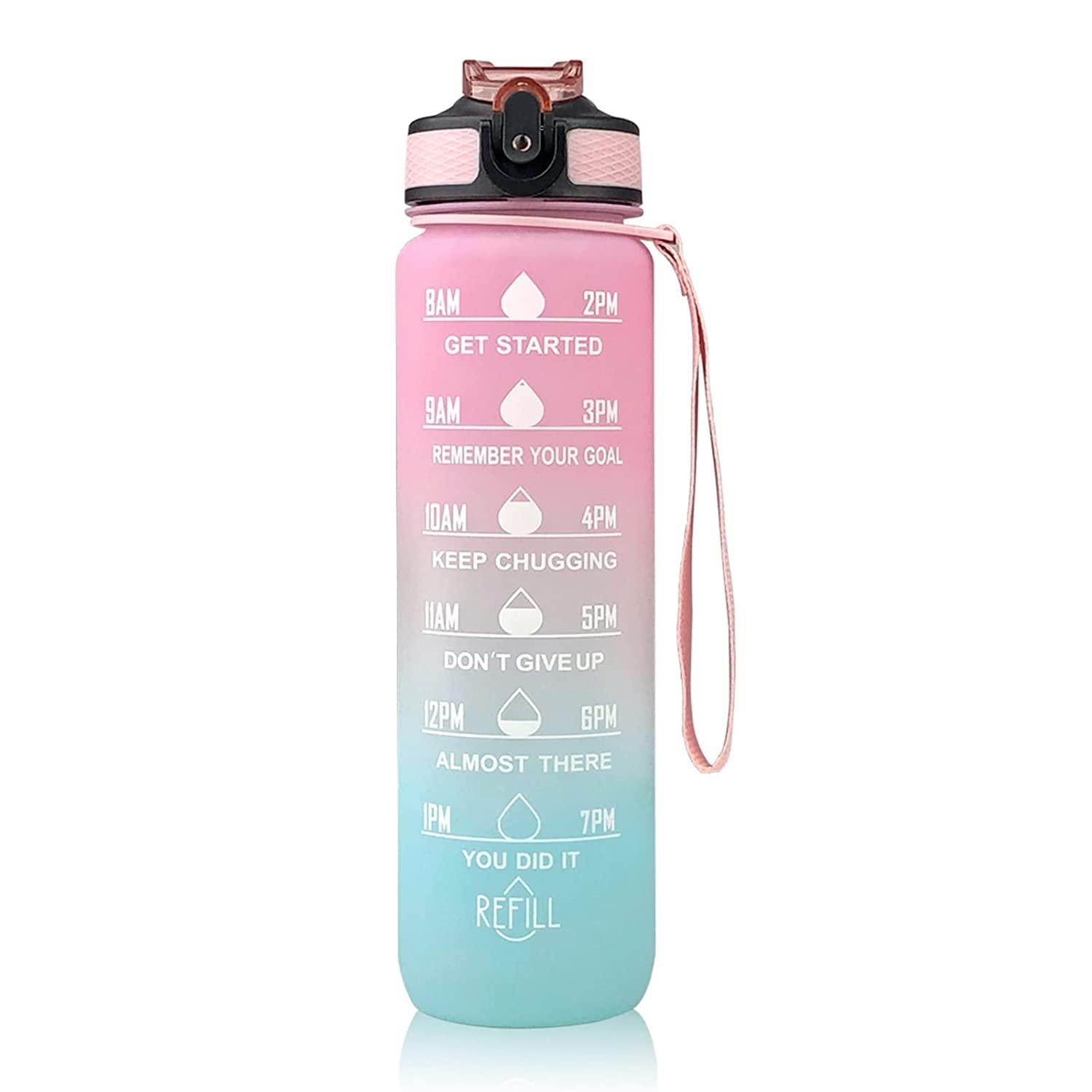 Motivational Water Bottle 1 litre Sipper Bottle For Adults With Time Measurement BPA Free Non-Toxic Water bottle for office,Water bottle for gym (Pink) - Gardino