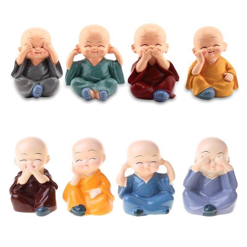 Set of 4 Miniature Decorative Buddha Monk Figurines Showpiece for Dashboard Car Interior Decoration (Multicolor) - Gardino