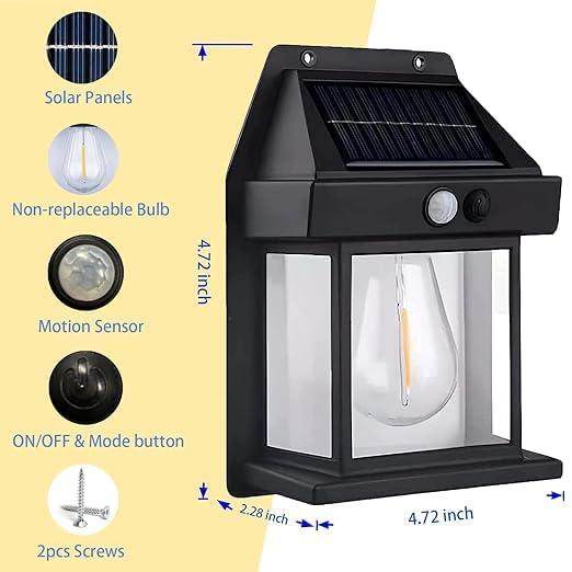 Solar Wall Lights Outdoor, Wireless Outdoor Solar Lamp Fixture, Solar Wall Lantern with 3 Modes & Motion Sensor, Waterproof Exterior Lighting (Home Lamp 1 PCS ) - Gardino