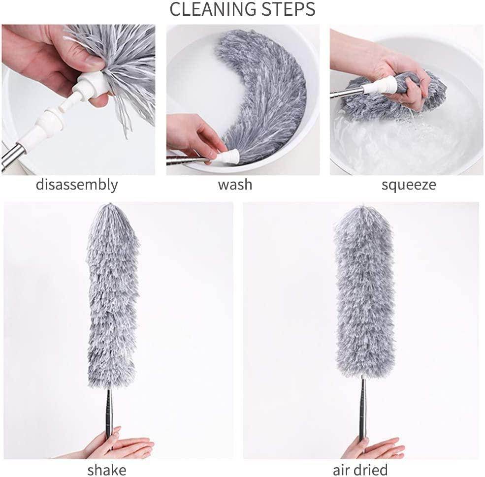 Microfiber Feather Duster Extendable Fan Cleaning Duster with 100 inches Expandable Pole Handle Washable Duster for High Ceiling Fans, Window Blinds, Furniture (Grey) - Gardino