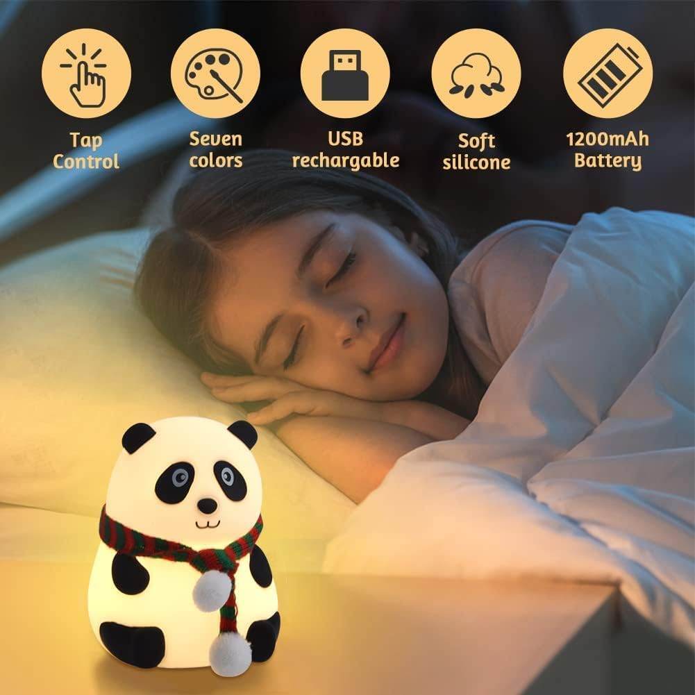 Adorable Panda Night Lamp for Kids Bedrooms | Perfect Valentine’s Gift | Cute, USB Rechargeable Touch Control LED Nightlight for Toddlers & Babies - Gardino