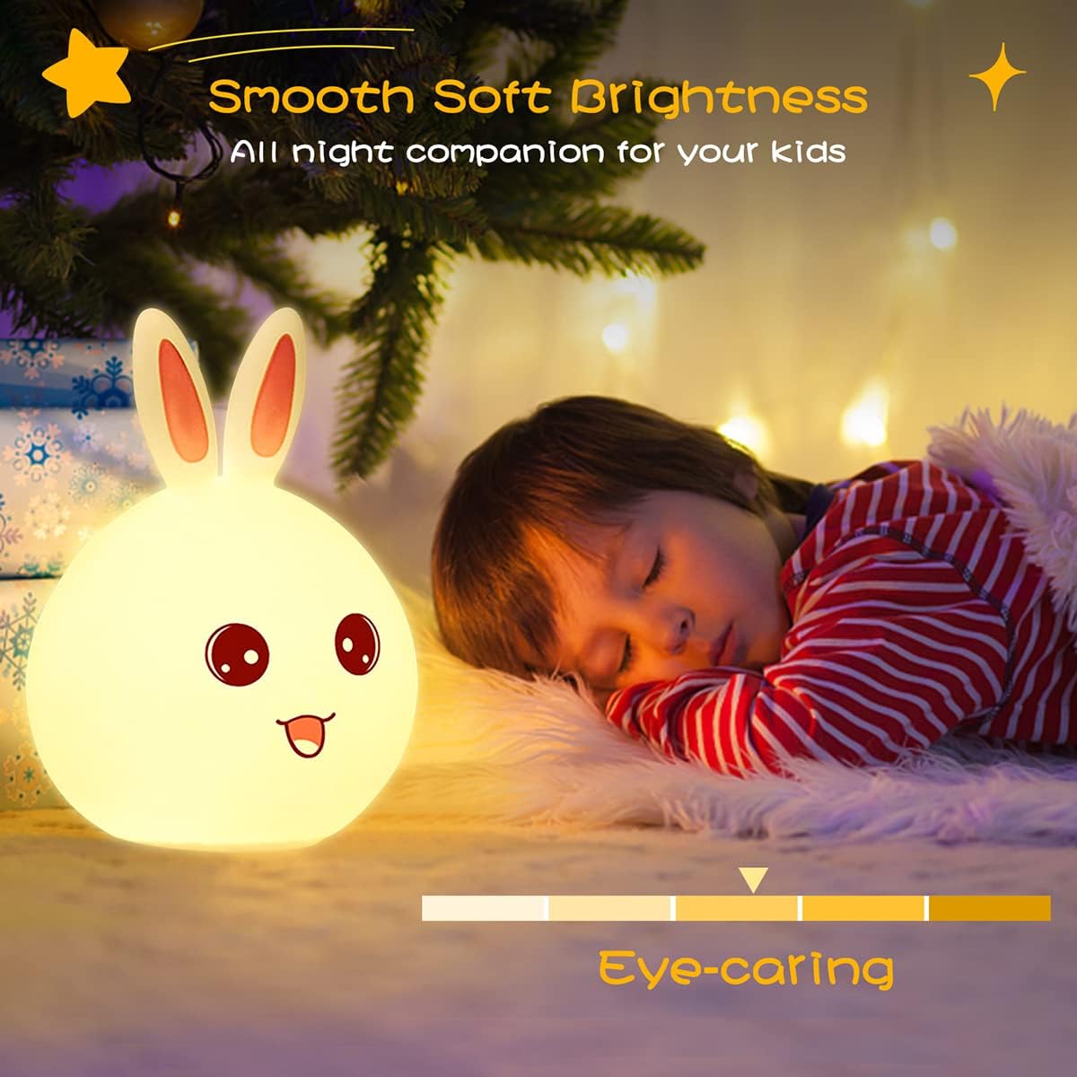 Cute Big Face Rabbit Silicone Beside Night Light For Kids, Color Changing Lamp Toddlers, Portable And Usb Rechargeable Gardino
