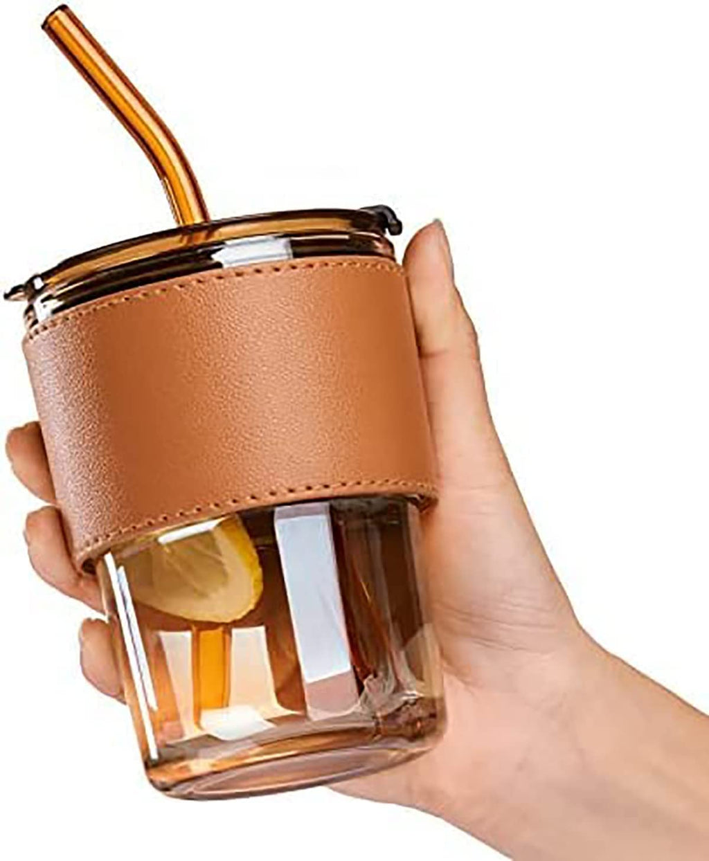 Glass Mug with Straw and Cover, 400 ml Capacity | Leakproof Glass Coffee Mug with Silicone Straw and Lid Tumbler Gardino