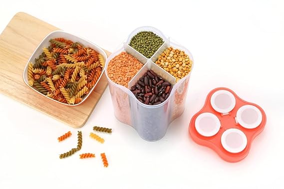 4-in-1 Square Food Container for Cereal Storage, Multi-Color Gardino