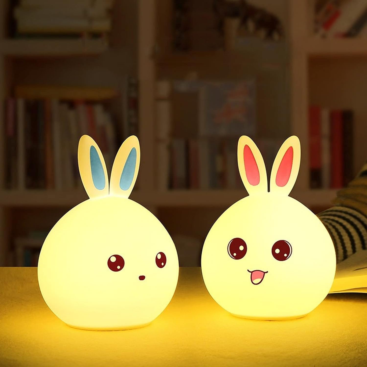 Cute Big Face Rabbit Silicone Beside Night Light For Kids, Color Changing Lamp Toddlers, Portable And Usb Rechargeable Gardino