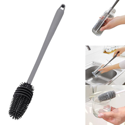 Bottle Cleaning Brush with Silicone Long Handle for Baby Bottles, Water Bottles, Containers, and Glasses Gardino