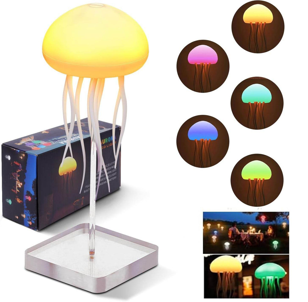 Jellyfish LED Night Light – 7-Color Changing Baby Room Lamp | Hanging + Base | Aesthetic Ocean-Themed Decor & Gift - Gardino