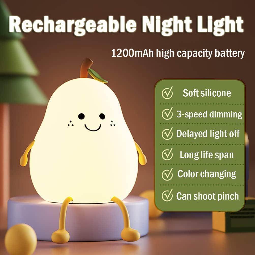 Cute Pear Night Lamp , 7 Colors Changing Silicone Nursery Night Light - Gardino