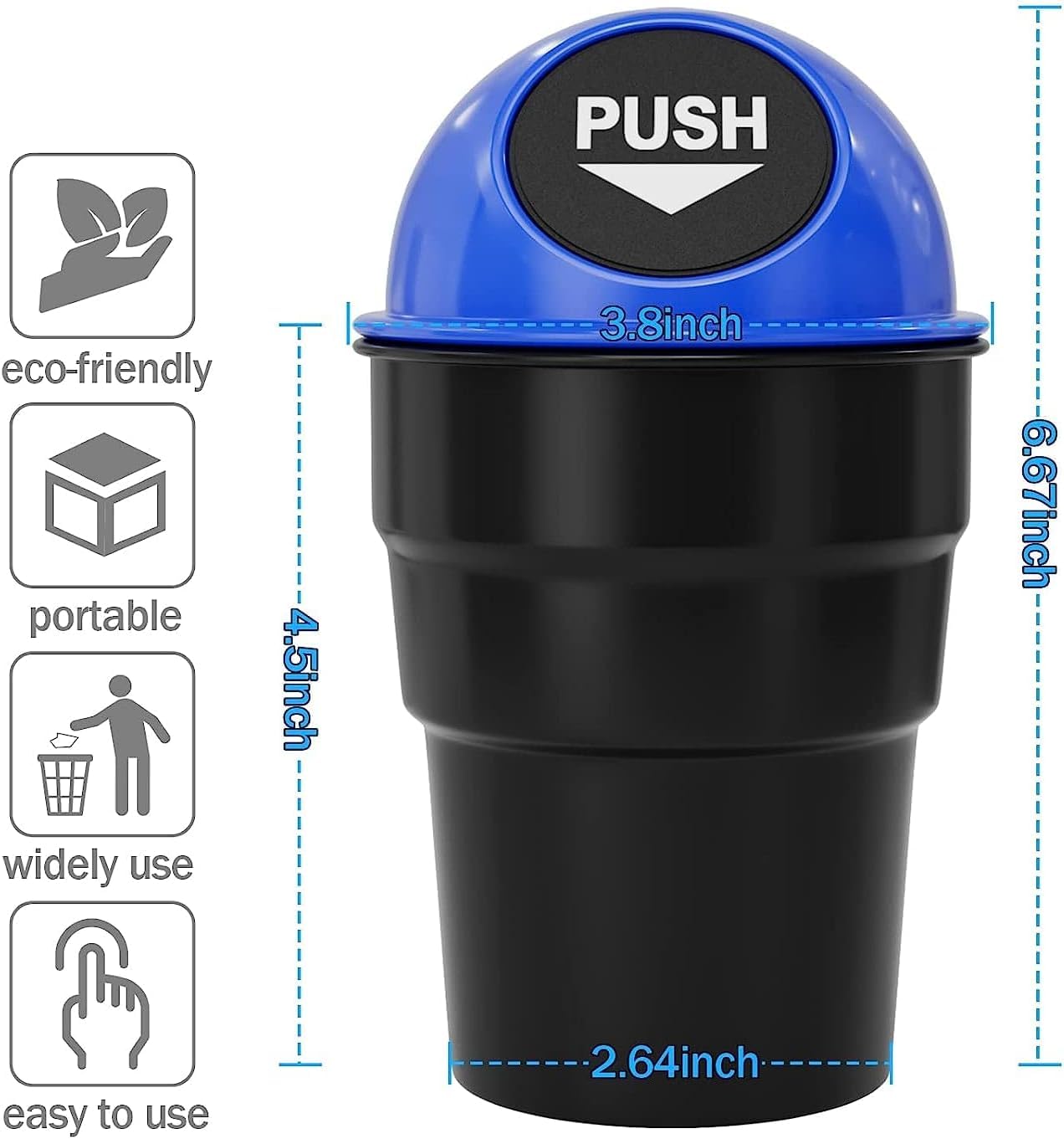 Portable Mini Car Dustbin/Trash Bin – Compact Car Garbage Can for Cup Holder, Travel & Storage (Black) Gardino