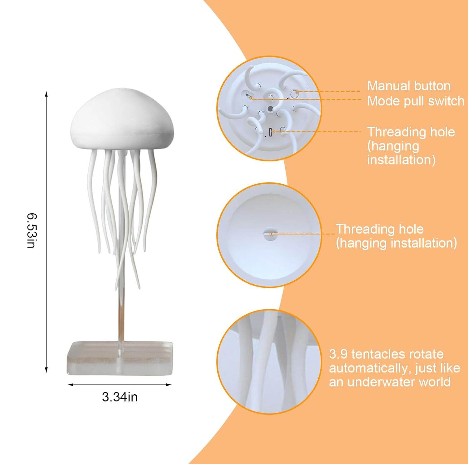 Jellyfish LED Night Light – 7-Color Changing Baby Room Lamp | Hanging + Base | Aesthetic Ocean-Themed Decor & Gift - Gardino