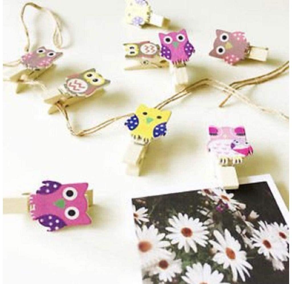 Wooden Paper Clips Set – Dreamer, Owl, Flamingo, Cactus & Elephant Designs with String (Set of 10) Gardino