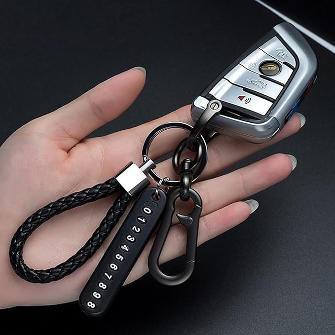 Anti-Lost Car Keychains With Phone Number Tag Metal Keychain Double Pendant Keyring For Car, Bike, Office Home, Black Gardino