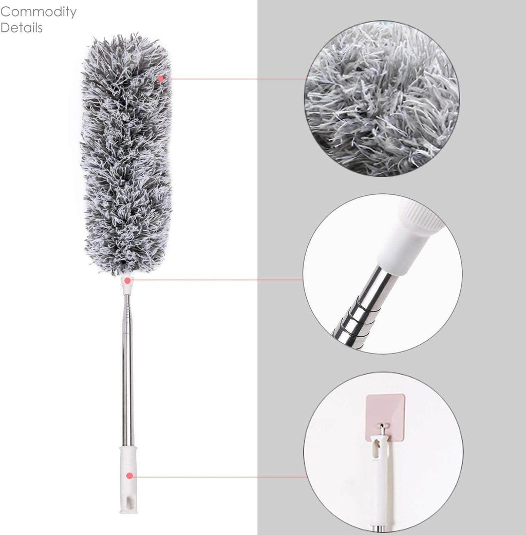 Microfiber Feather Duster Extendable Fan Cleaning Duster with 100 inches Expandable Pole Handle Washable Duster for High Ceiling Fans, Window Blinds, Furniture (Grey) - Gardino