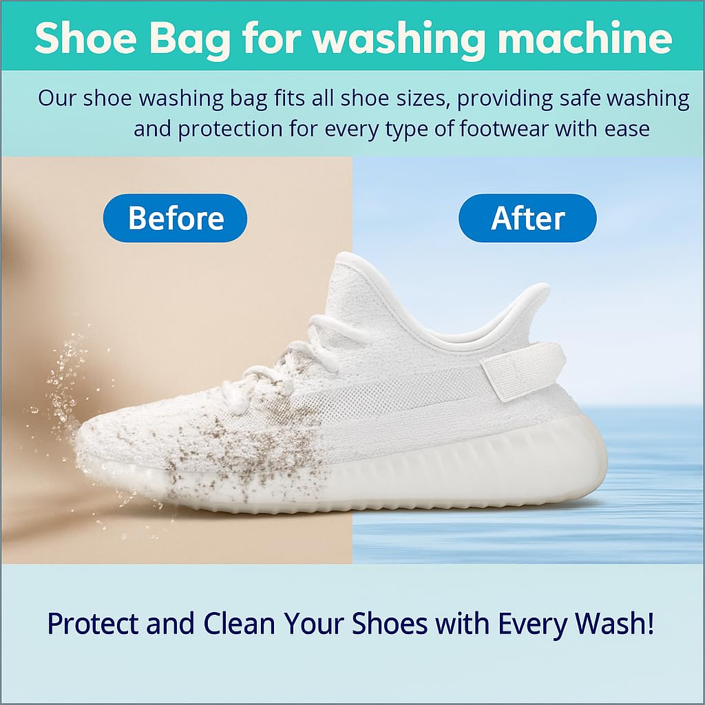 Shoe Washing Machine Bag – Microfiber Chenille Laundry Bag for Sneakers | Tear-Resistant, Zipper Protected & Reusable Shoe Cleaner Pouch – Fits All Shoe Sizes Gardino