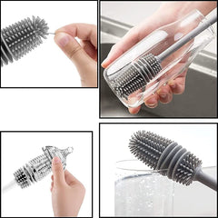 Bottle Cleaning Brush with Silicone Long Handle for Baby Bottles, Water Bottles, Containers, and Glasses Gardino