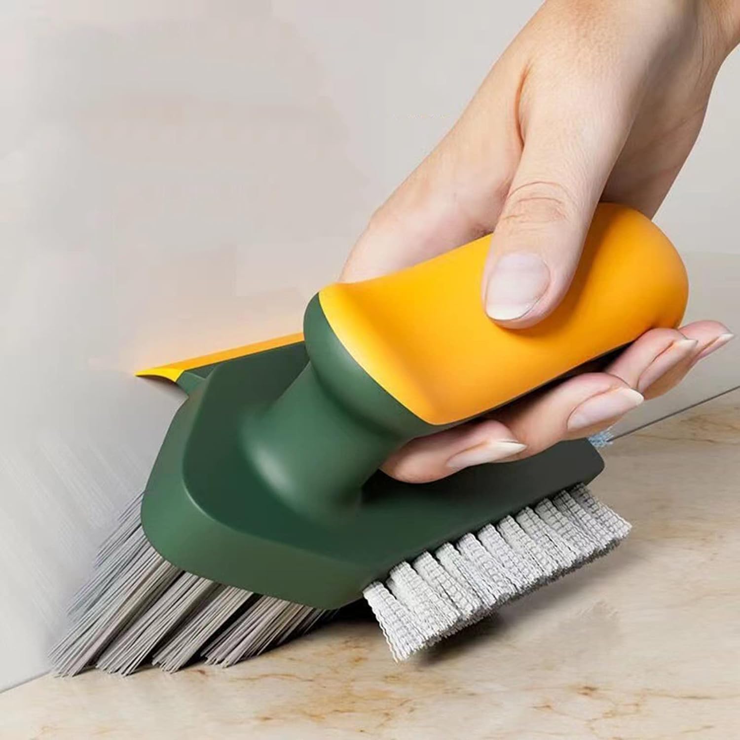 Grout Cleaner Brush 4-in-1 with Squeegee – Multifunctional V-Shape Gap Scrub Brush for Crevice, Corner, Window, Sink, Kitchen, and Bathroom Cleaning Gardino