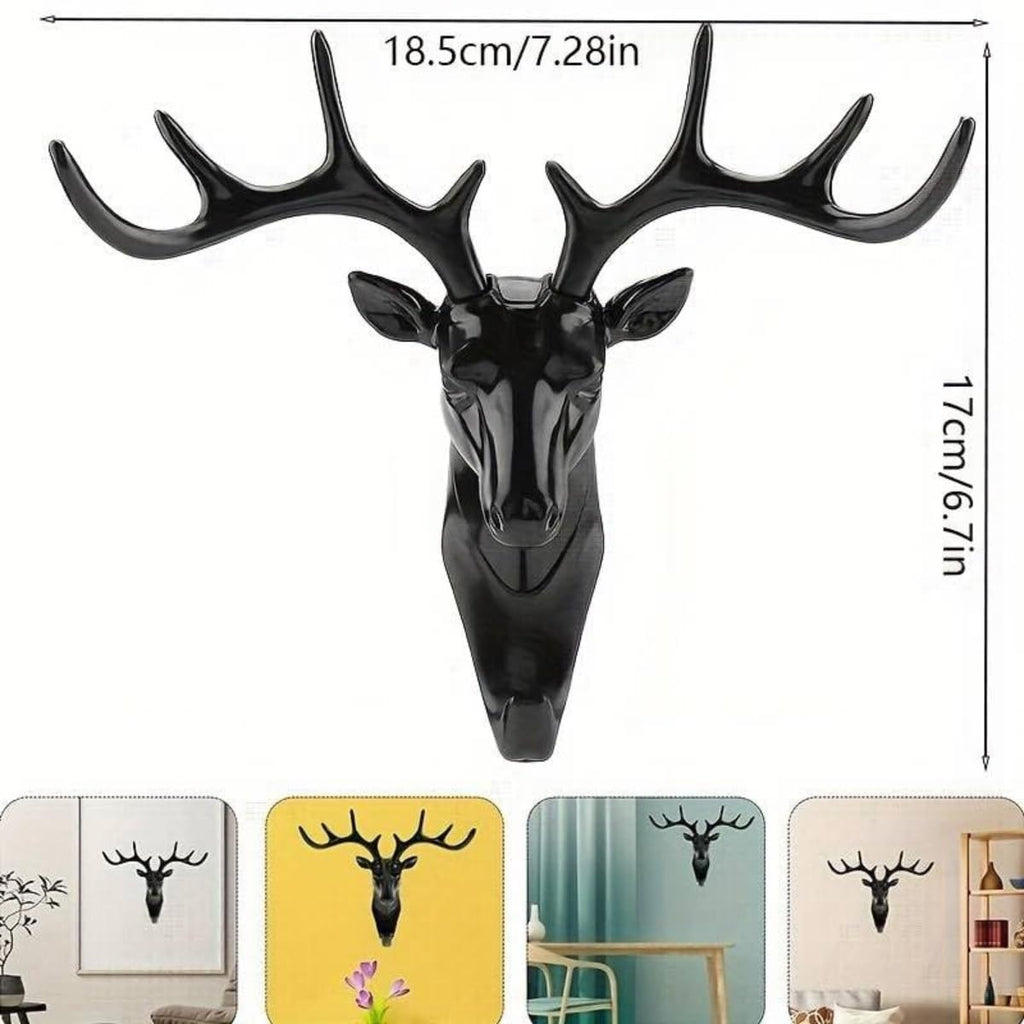 1 PCS Deer Head Hanging Hook, Self-Adhesive Wall Hook for Bags, Keys, and More | Rustic Wildlife-Inspired Decorative Holder (Black) Gardino