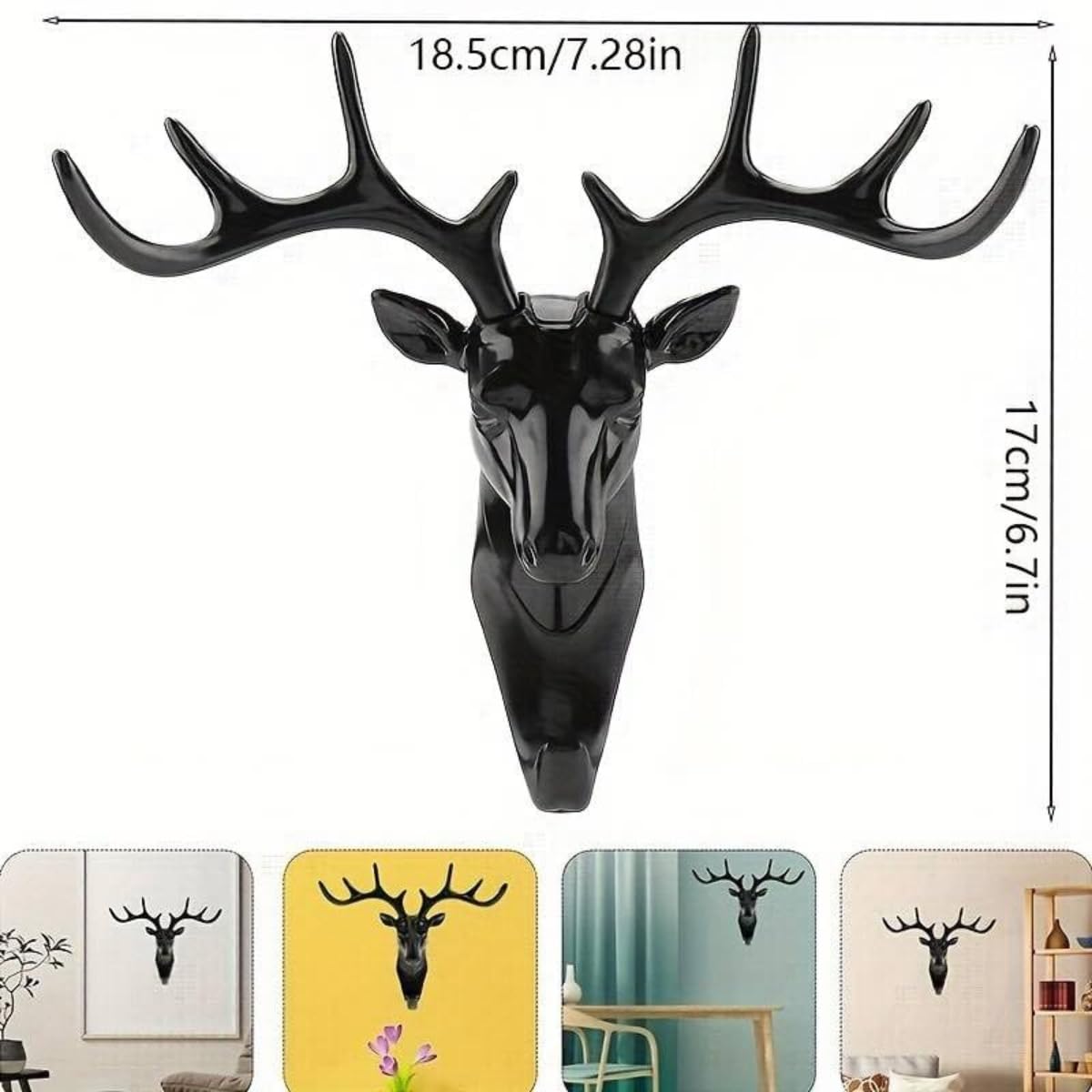 1 PCS Deer Head Hanging Hook, Self-Adhesive Wall Hook for Bags, Keys, and More | Rustic Wildlife-Inspired Decorative Holder (Black) Gardino