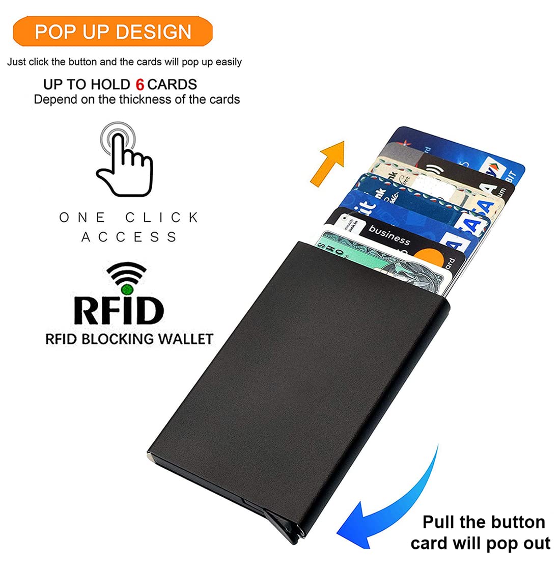 Black RFID Blocking Aluminium Pop-Up Card Holder – Secure Debit/Credit/ATM Wallet for Men & Women Gardino