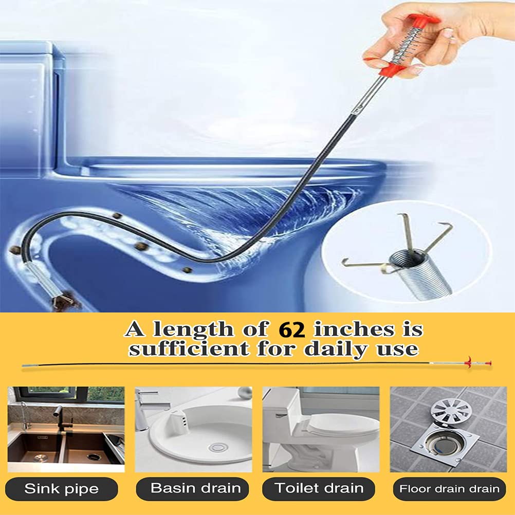 Stainless Steel Hair Catching Claw Drain Cleaner Tool, 5ft Spring Wire Dredge Stick for Kitchen and Bathroom Gardino