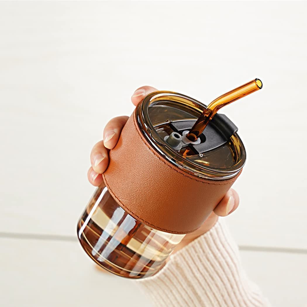 Glass Mug with Straw and Cover, 400 ml Capacity | Leakproof Glass Coffee Mug with Silicone Straw and Lid Tumbler Gardino