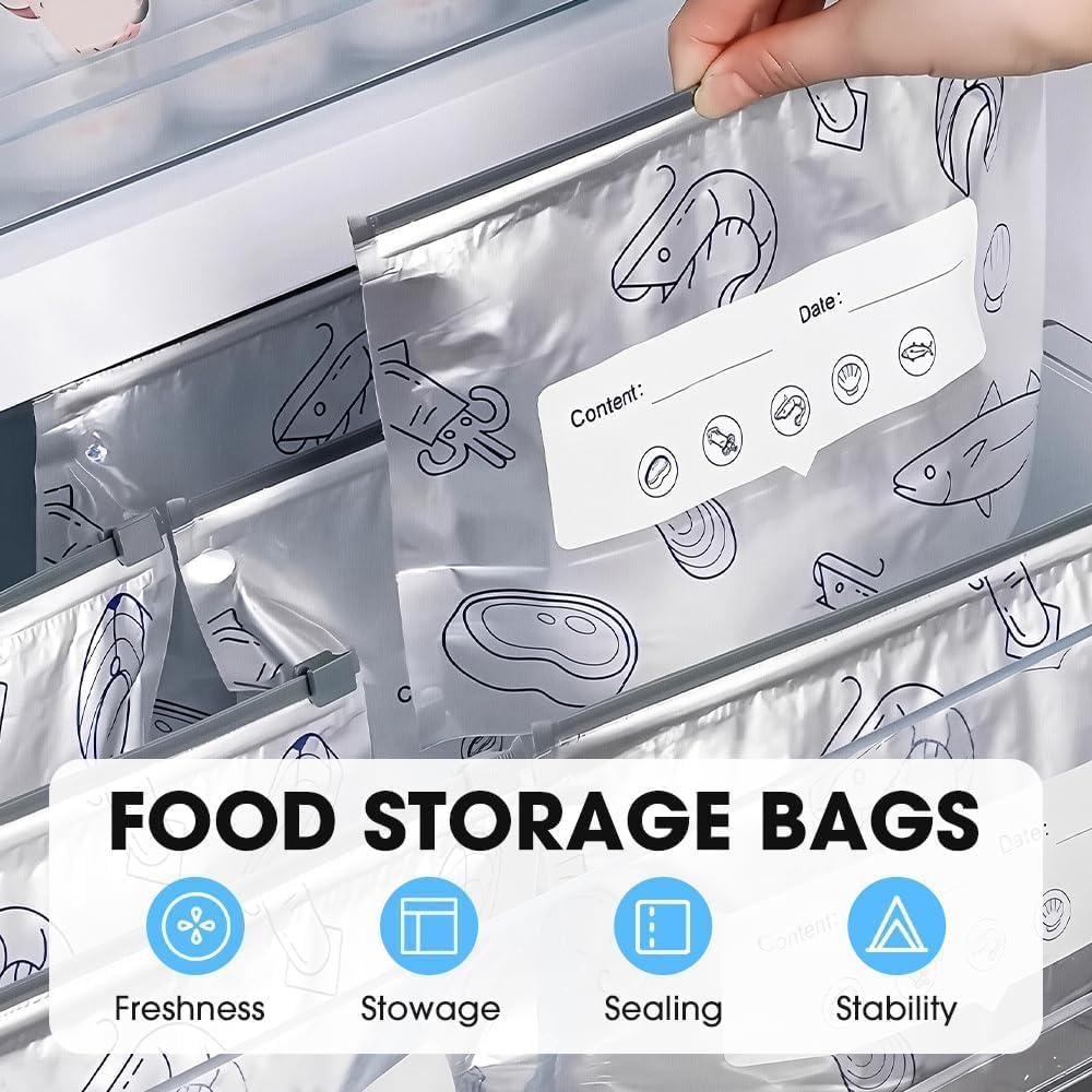 10 PCS Reusable Aluminum Food Storage Bags | Stand-Up Foil Zip Lock Pouches | Leakproof & Resealable Fresh-Keeping Bags for Vegetables, Fruits, Snacks & Meat