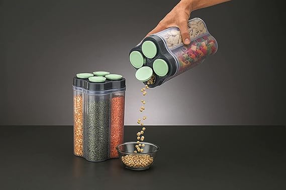 4-in-1 Square Food Container for Cereal Storage, Multi-Color Gardino