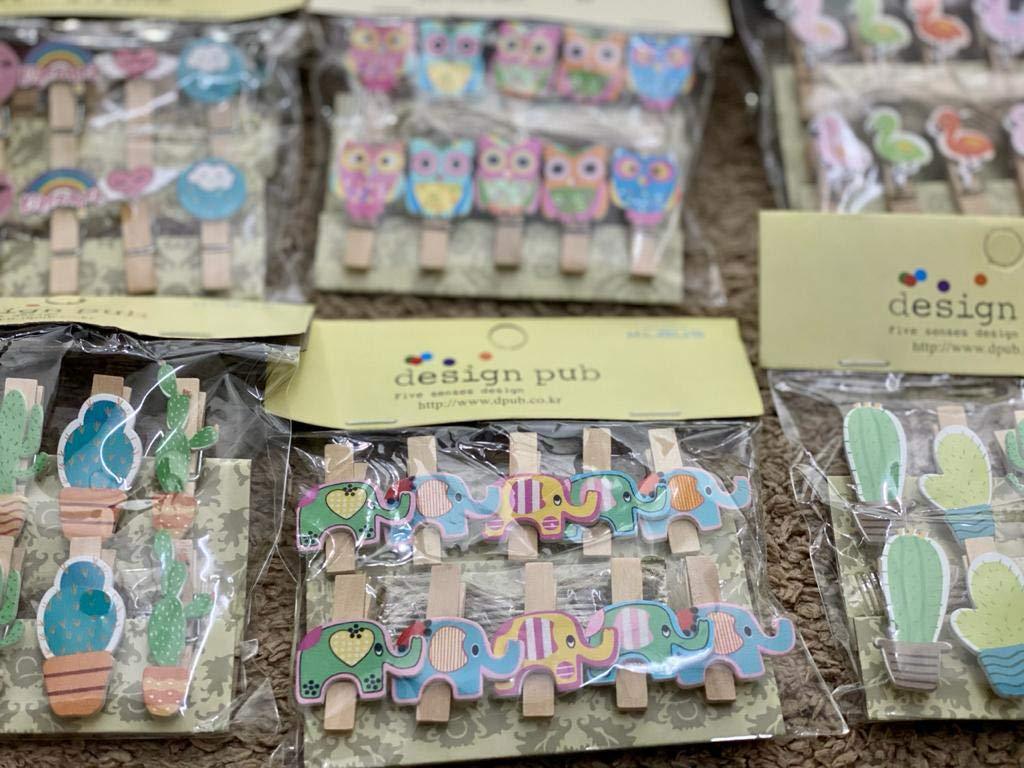 Wooden Paper Clips Set – Dreamer, Owl, Flamingo, Cactus & Elephant Designs with String (Set of 10) Gardino