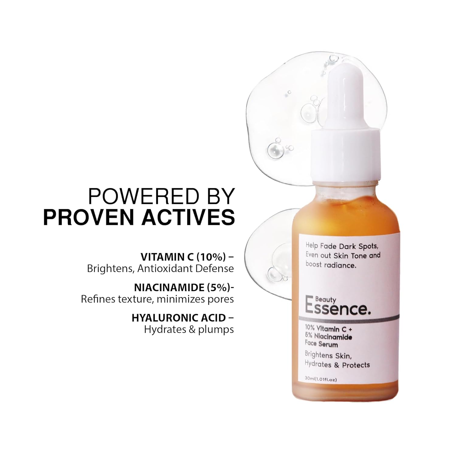 10% Vitamin C Face Serum By Beauty Essence | With 5% Niacinamide | All Skin Types | For Men & Women | Helps in Skin Brightening & Pigmentation Removal | 30ml