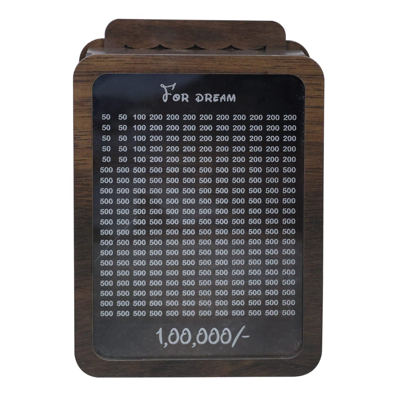 Wooden Piggy Bank in Travel Bag Shape – ₹1,00,000 Savings Tracker | Carved Design Coin Box for Kids & Adults | Ideal for Gifting & Home Décor (New Variant)