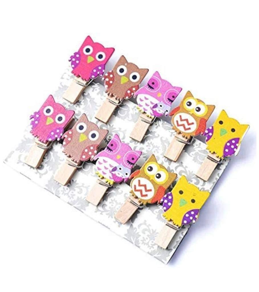 Wooden Paper Clips Set – Dreamer, Owl, Flamingo, Cactus & Elephant Designs with String (Set of 10) Gardino