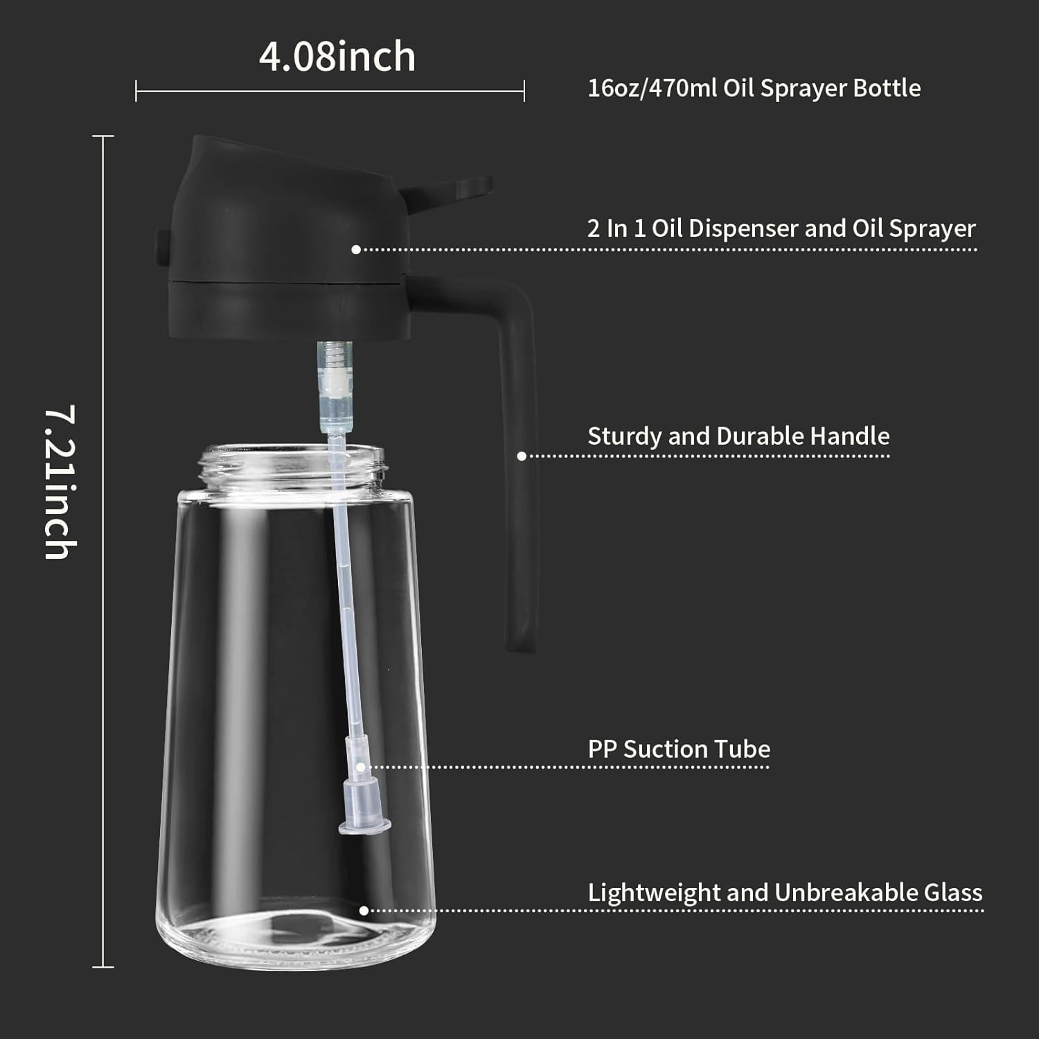 2-in-1 Glass Oil Sprayer and Dispenser Bottle with Premium Nozzle – Multi-Color Oil Dispenser and Sprayer (500 ML) Gardino