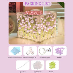 GARDINO Infinity Mirror Tulip Cube LED Lamp - 20 LED Flower Lights, Dual-Purpose Tabletop & Mirror Decor Gardino