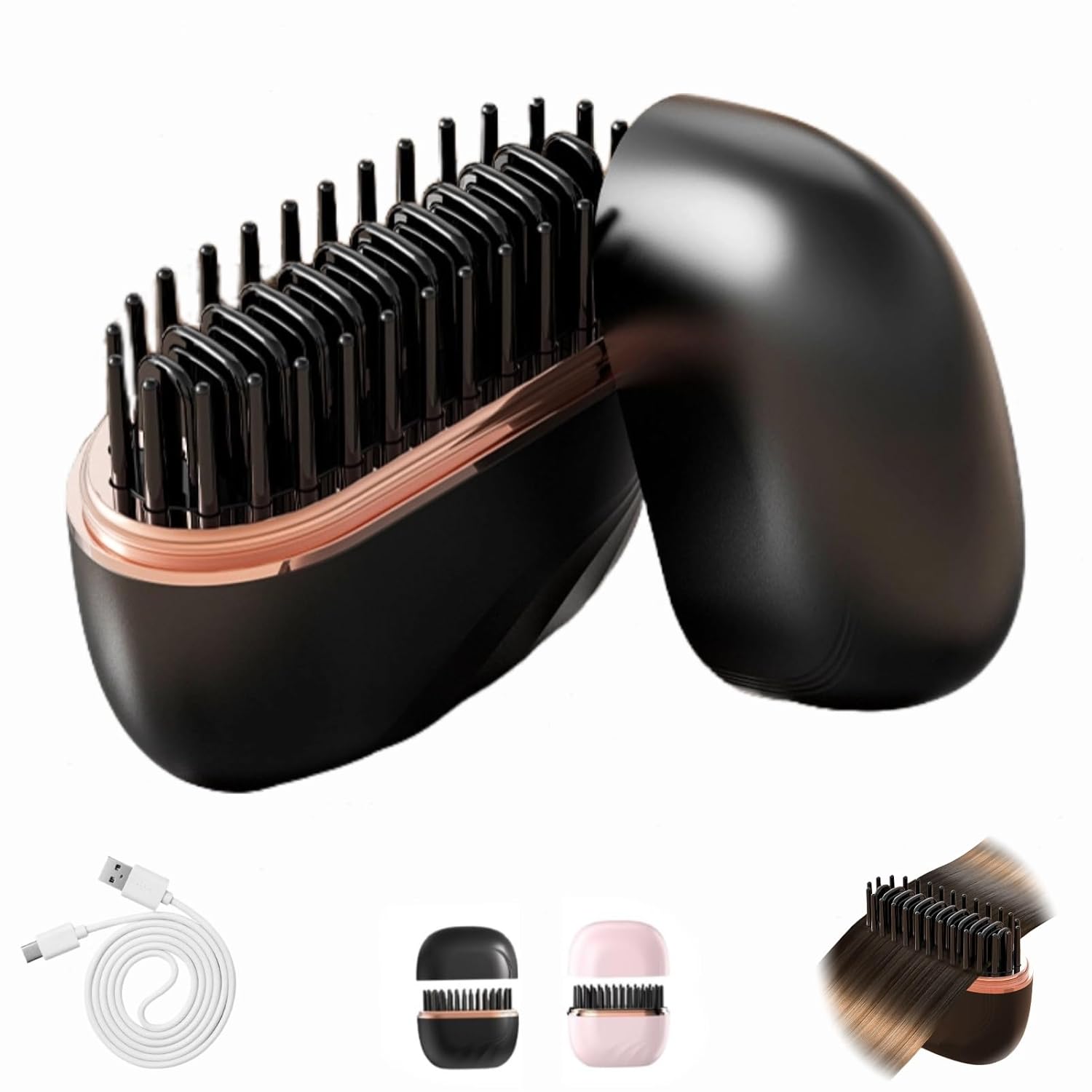 Mini Wireless Hair Straightener Brush | Rechargeable Portable Straightening Brush for Hair & Beard | 3 Heat Levels | 10-Second Fast Heating
