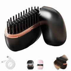 Mini Wireless Hair Straightener Brush | Rechargeable Portable Straightening Brush for Hair & Beard | 3 Heat Levels | 10-Second Fast Heating