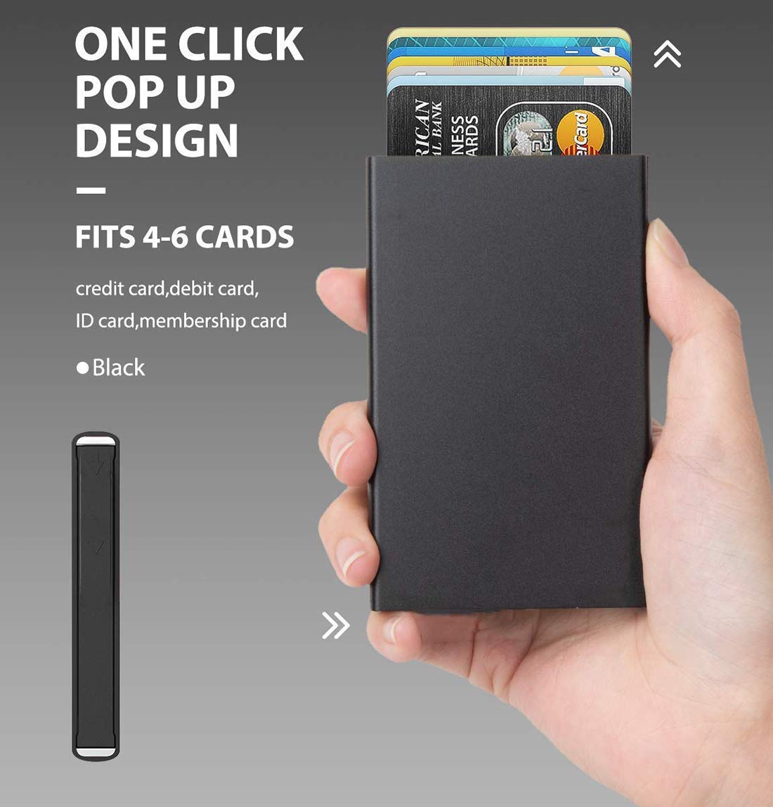 Black RFID Blocking Aluminium Pop-Up Card Holder – Secure Debit/Credit/ATM Wallet for Men & Women Gardino