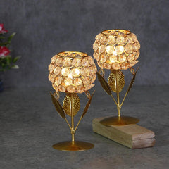 Gardino Crystal Rose Diamond Tea Light Holder - Set of 1, Beautiful Candle Holder for Special Occasions - Gardino