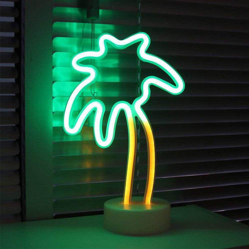 Coconut Palm Tree Led Neon Signs Light With Holder Base For Party Supplies Table Decorations Home Decor Children Gift Night Lamp - Gardino
