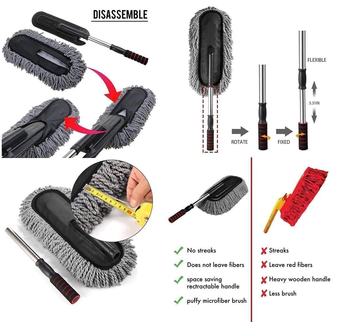 Microfiber Car Cleaning Soft Brush Ideal as Mop Duster, Washing Brush with Long Handle, Dust Cleaner Car Wash Brush with Handle, Soft Brush Scratch Free. - Gardino