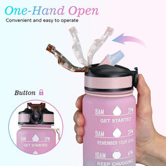 Motivational Water Bottle 1 litre Sipper Bottle For Adults With Time Measurement BPA Free Non-Toxic Water bottle for office,Water bottle for gym (Pink) - Gardino