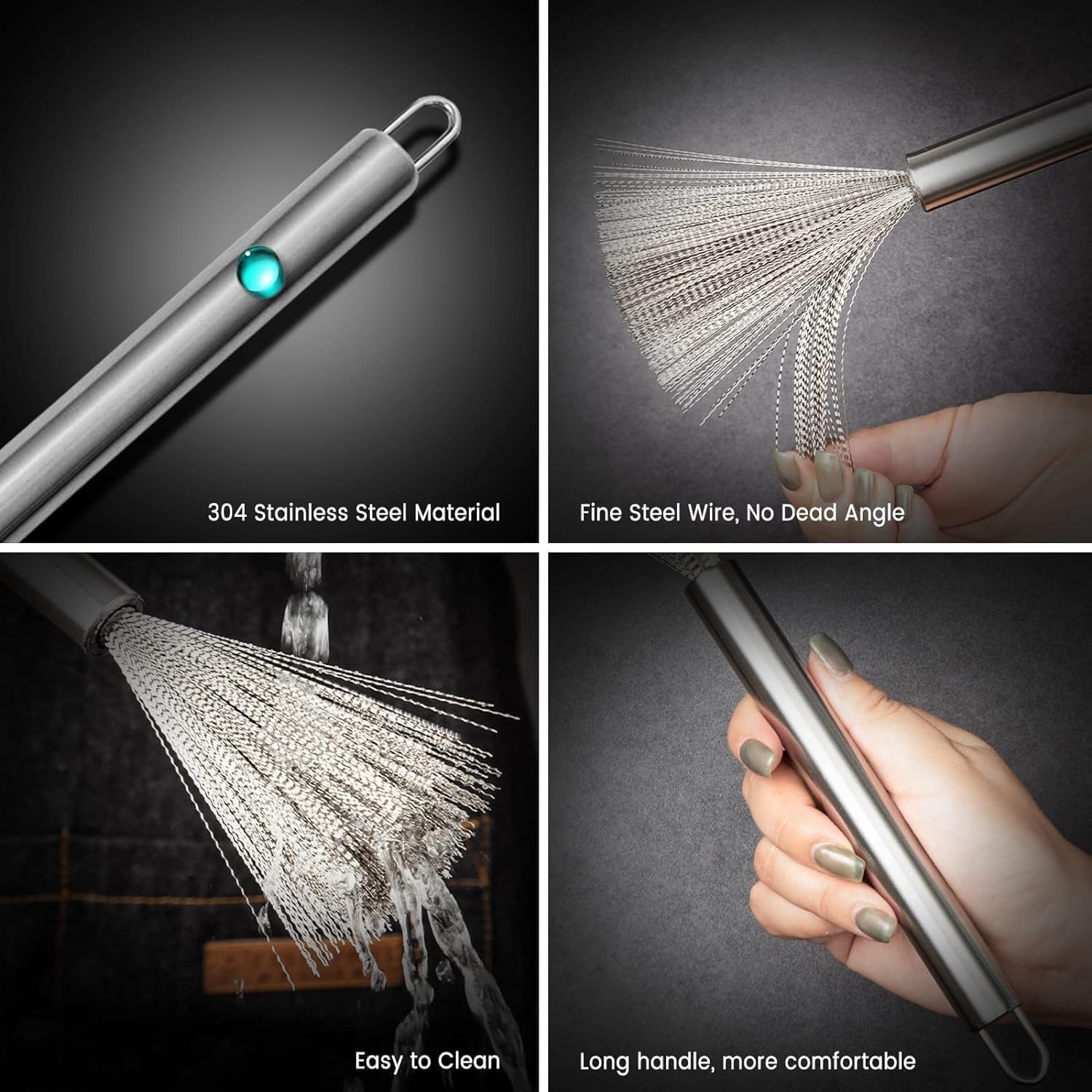 Steel Scrubber Brush with Handle for Kitchen, Pan, Pot, Wok, and Dishes Cleaning Gardino