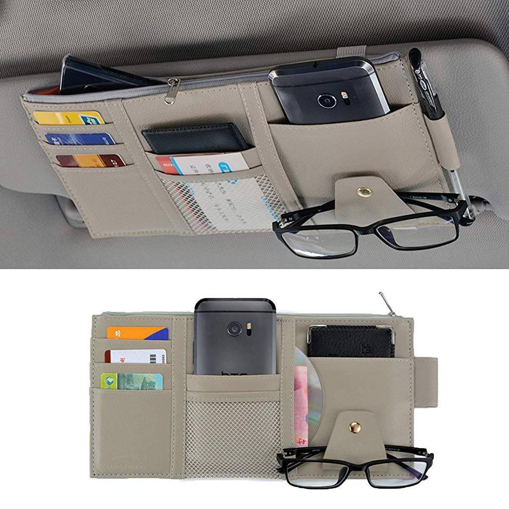 Multi-Function Car Space Sun Visor Organizer Hanging Phone Storage Pouch Holde (Grey) Gardino