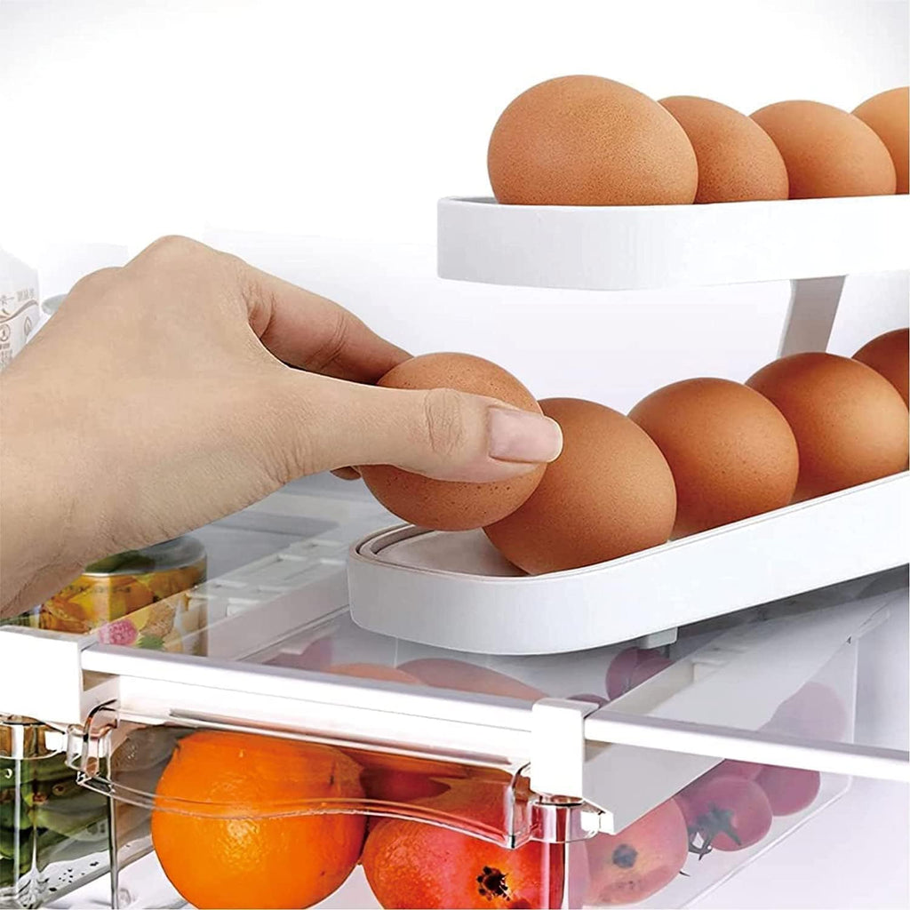 2-Tier Rolling Egg Dispenser | Space-Saving & Durable Polypropylene Egg Storage | Holds 12-14 Eggs with Gravity-Fed Design Gardino