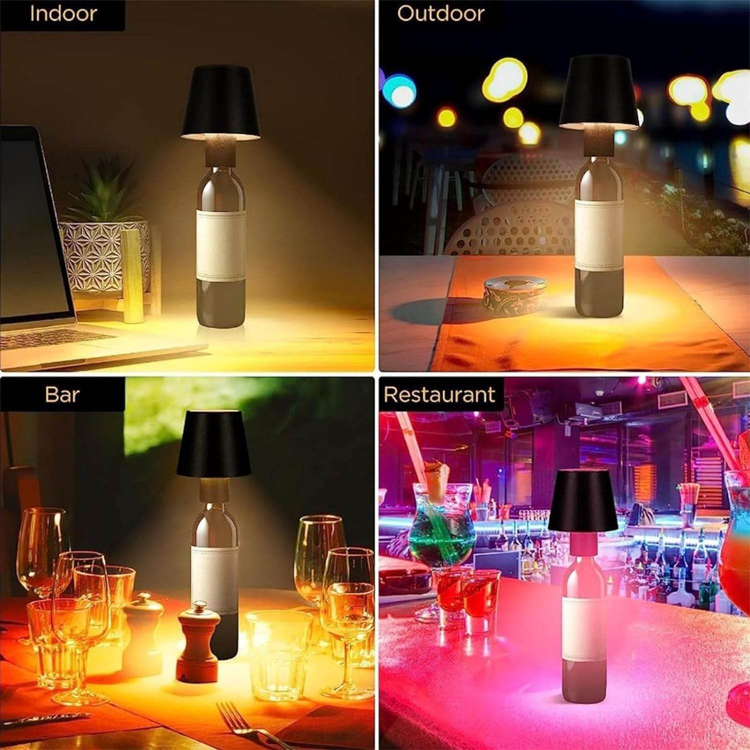 Wireless Bottle Lamp – 3-Color Rechargeable Touch Light for Bedroom, Bar & Outdoor Decor - Gardino