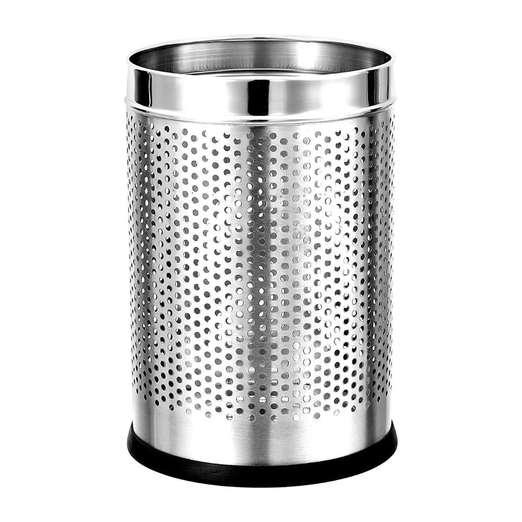 Stainless Steel 202 Perforated Design Open Top Dustbin - 25L | 10Inch (H) x 7 Inch (W)  Silver Trash Can with Anti-skid Base | For Bathroom, Bedroom, Kitchen & Toilet or Commercial Use Gardino